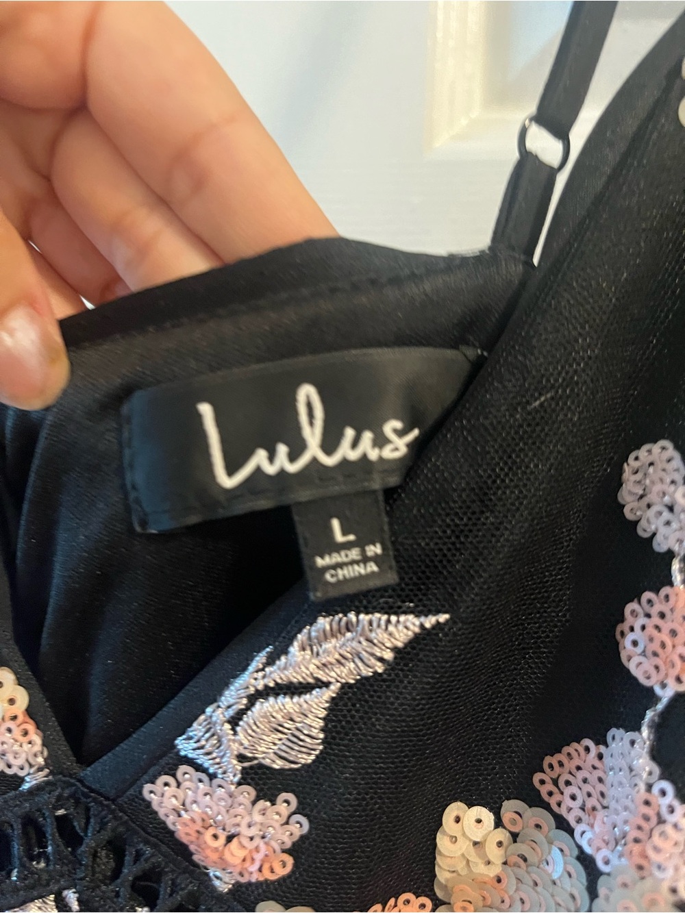Lulu's Black Floral Embroidered Tiered Dress with Pink Flowers - Picture 4 of 5